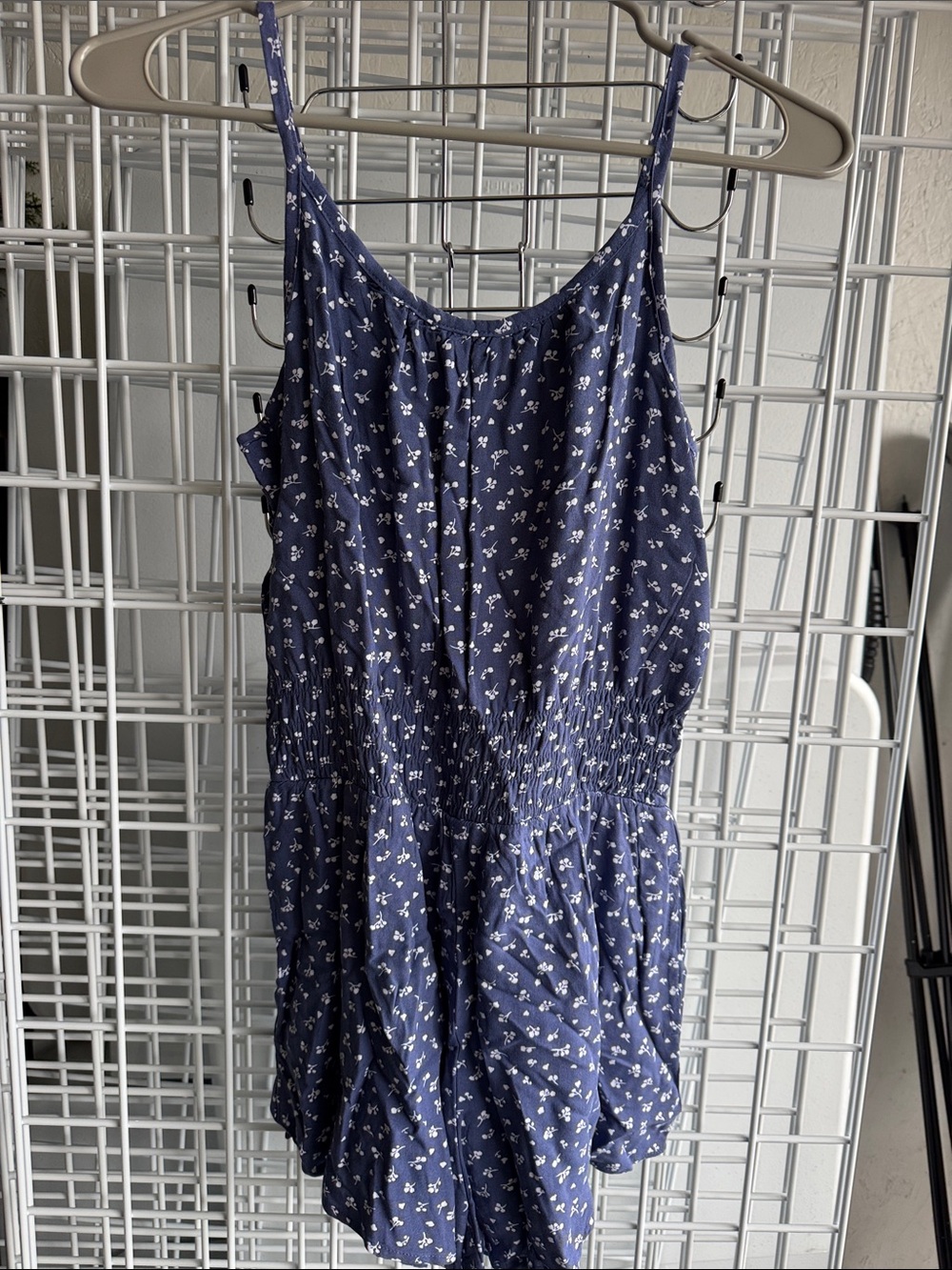 abercrombie kids Navy Blue Floral Romper with Smocked Waist